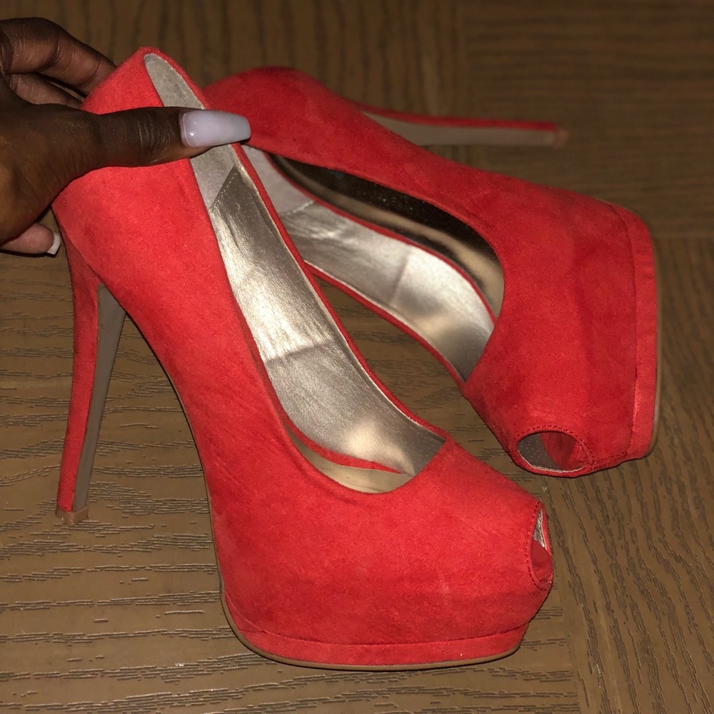 Red/orange semi open toe heels
